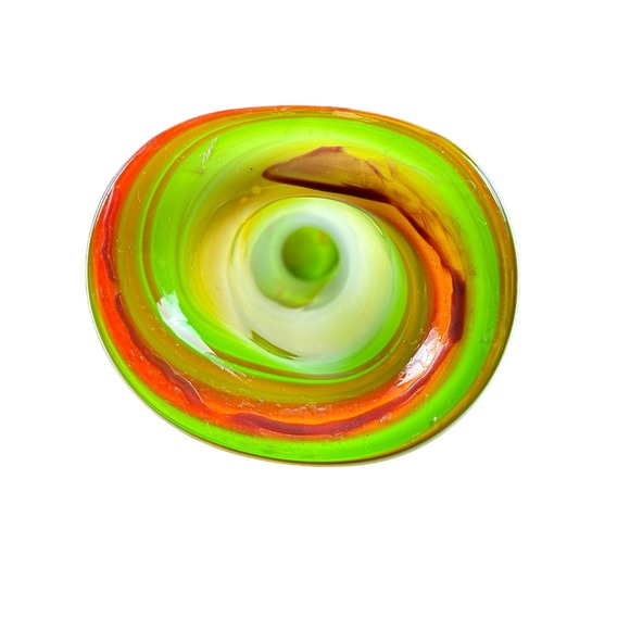 Retro Handblown Glass Vase-Stunning Green White Orange Design 15.5" tall - Picture 5 of 9